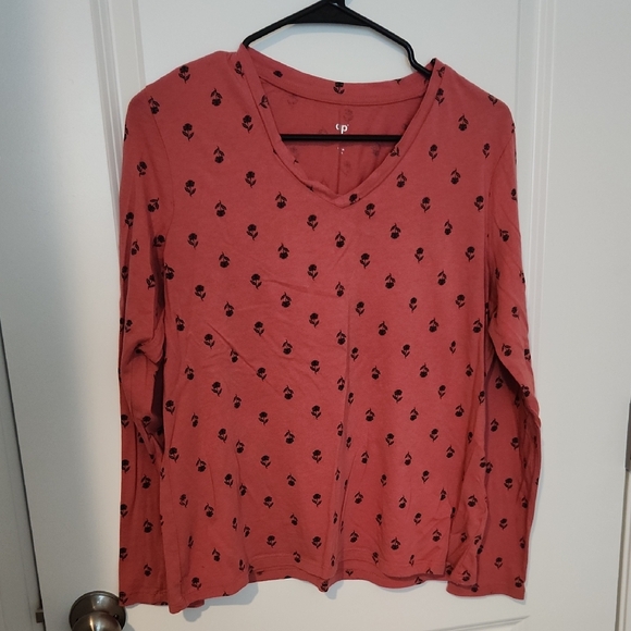 dip Tops - dip Coral Long Sleeve Top with Black Pattern